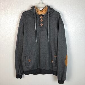Swind Pullover Approx M/L Grey Long Sleeve Elbow Patch Chunky Button Hoodie Top